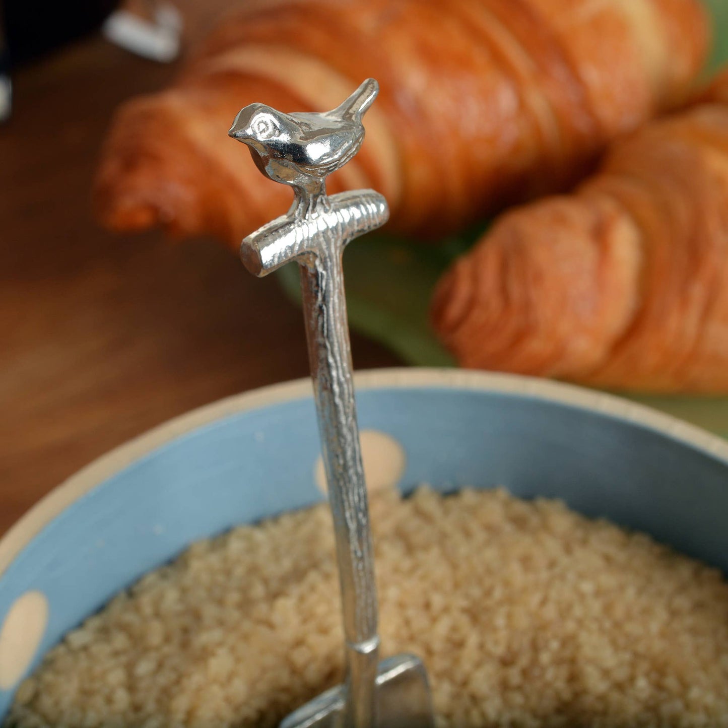 Robin on a Spade Pewter Small Sugar Spoon