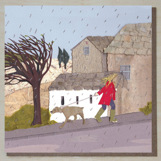 Windsock Press - Dog Walking Card (rainy day)