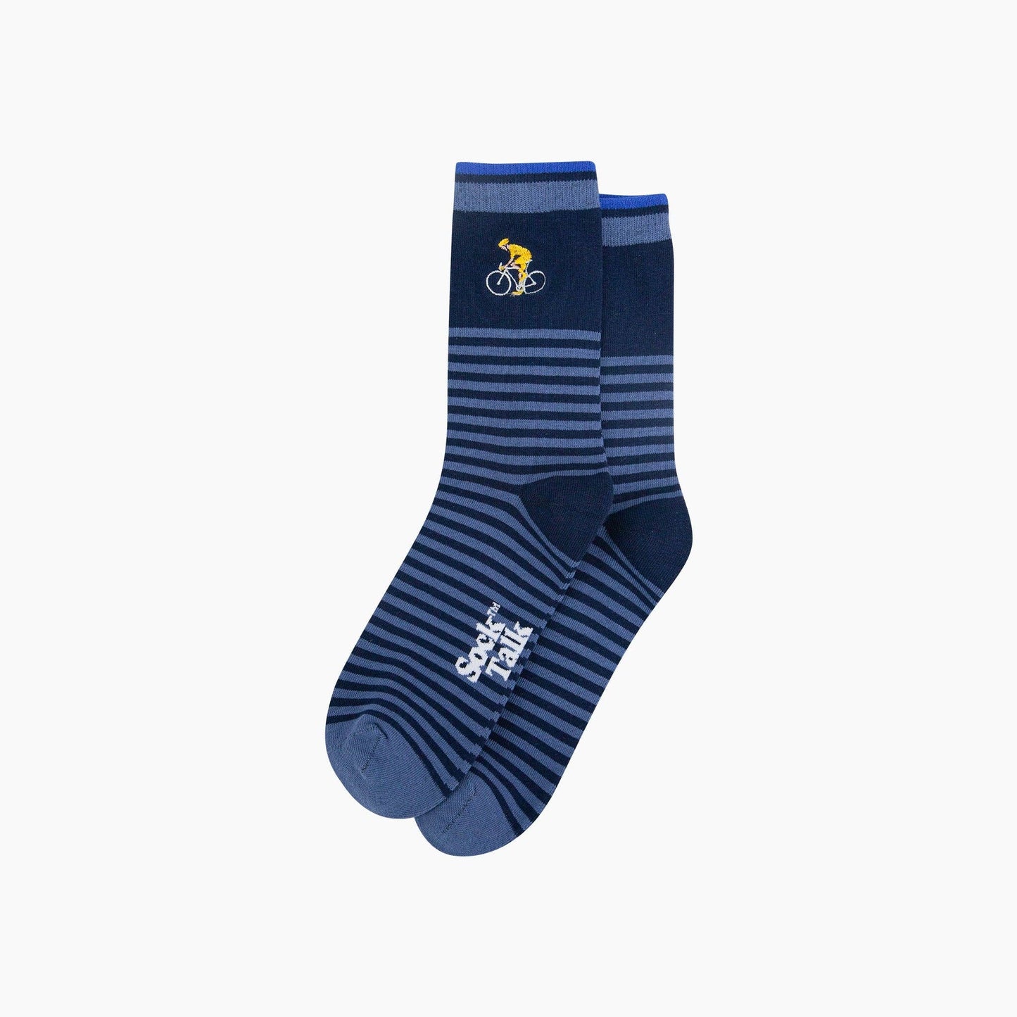 Embroidered Cyclist Striped Combed Cotton Socks in Blue