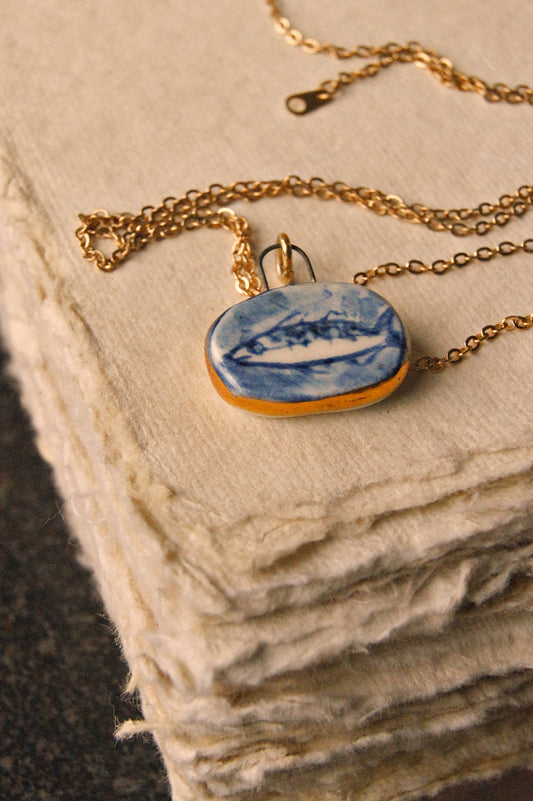 Eloise Rose Design Studio - Porcelain Mackerel Fish Pendant with 24 karat Gold Lustre