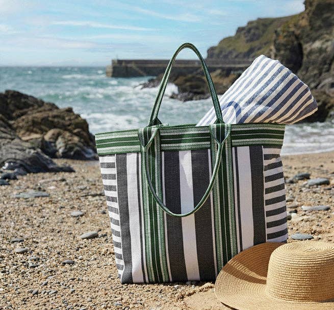 British Colour Standard - Eco Woven Shopper / Beach Bag in Jet and Grass Green
