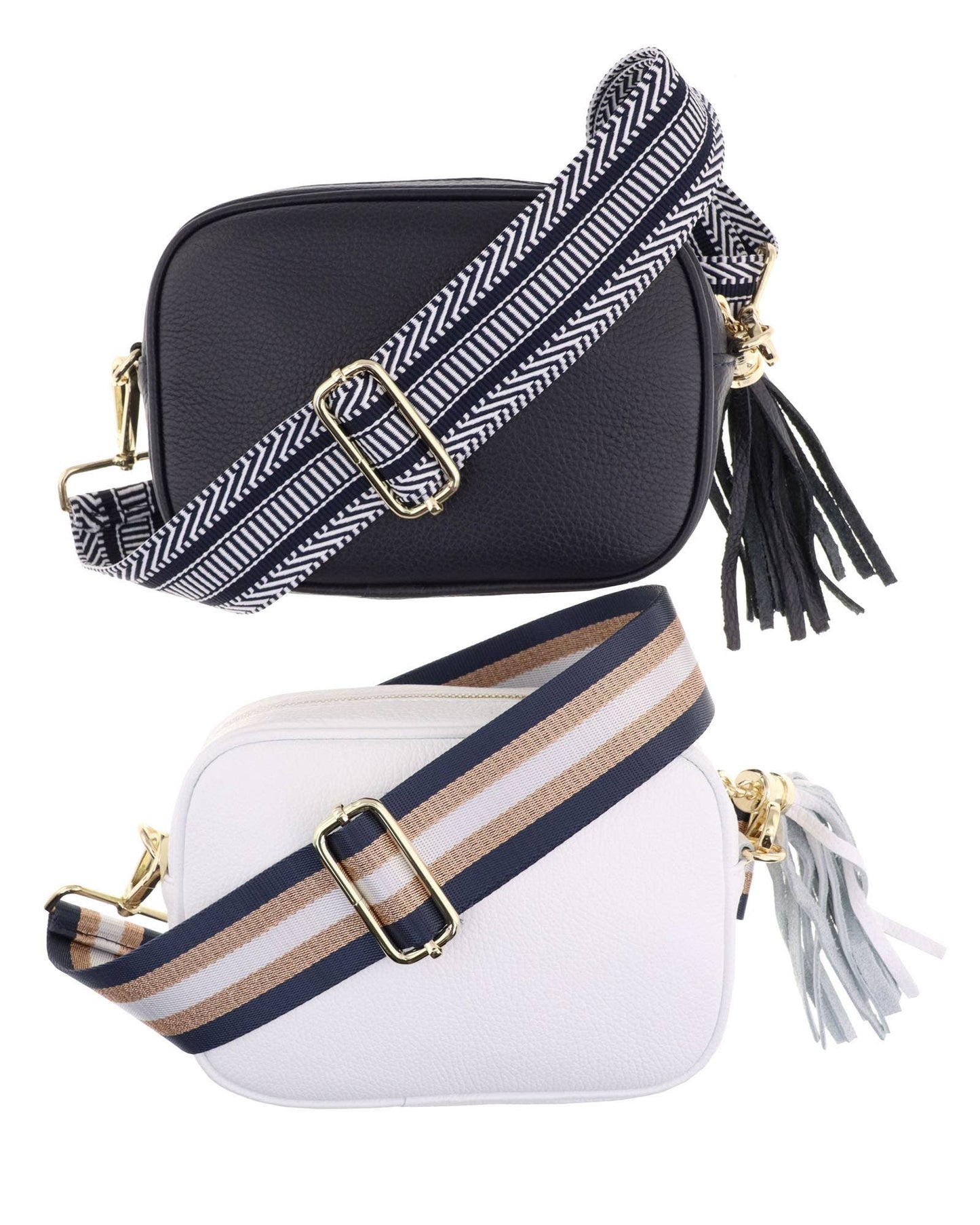 Cadenza Tassel Crossbody Leather Camera Bag: Navy