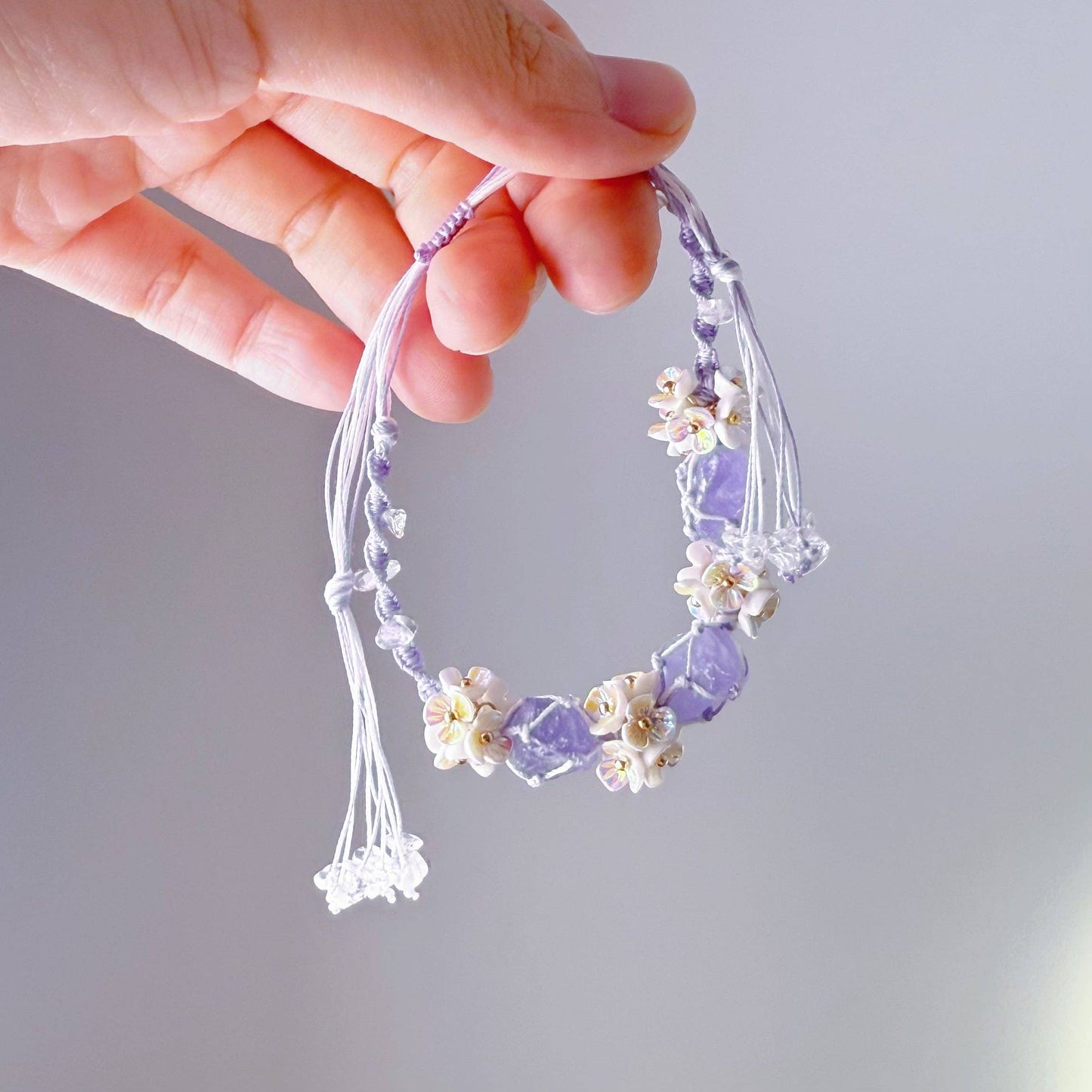 Ninaouity -  - Crown Chakra Amethyst and Flowers Handmade Macrame Crystal Bracelet