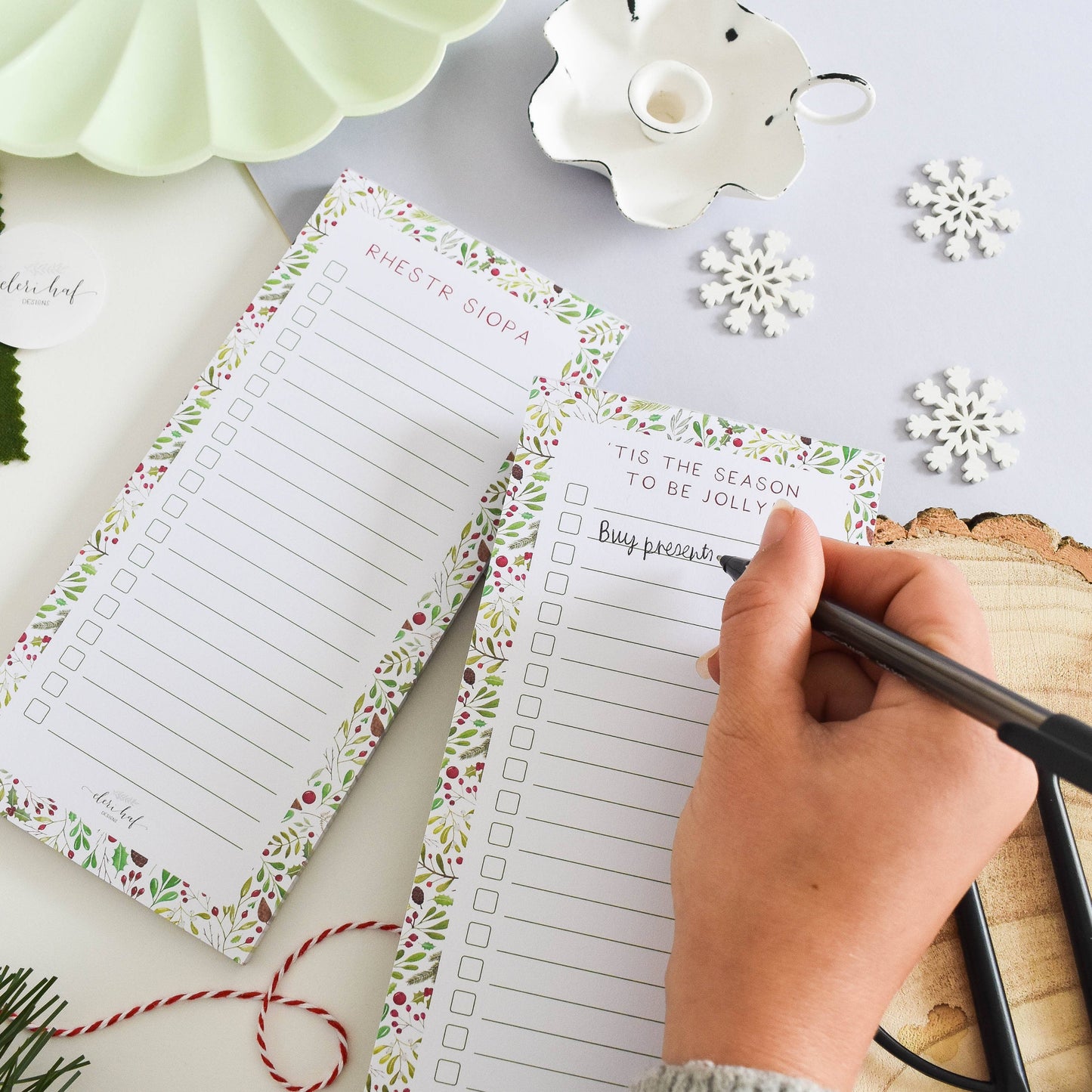 Welsh Festive Shopping List Notepad - Rhestr Siopa: No magnetic strip