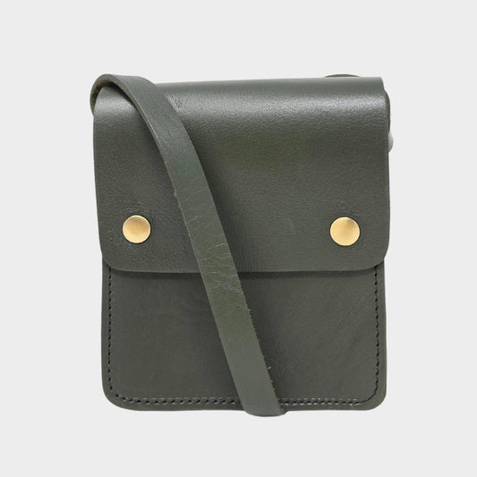 Olive Green Small Leather Crossbody Bag with Pop Closure
