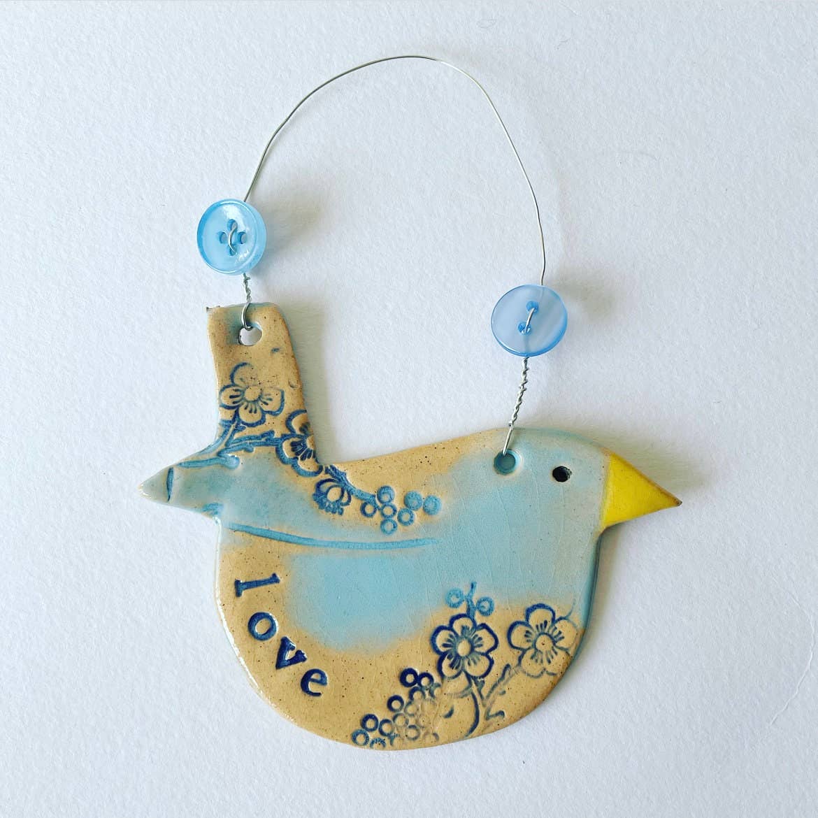 Ceramic Love Bird Hanging Decoration, Made in Wales