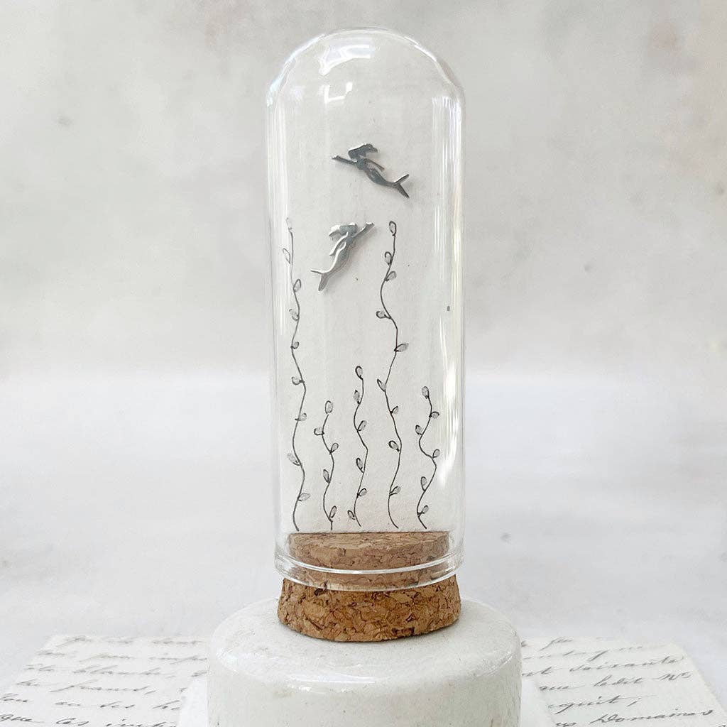 Mermaid Stud Earrings: Original Art in a Glass Dome