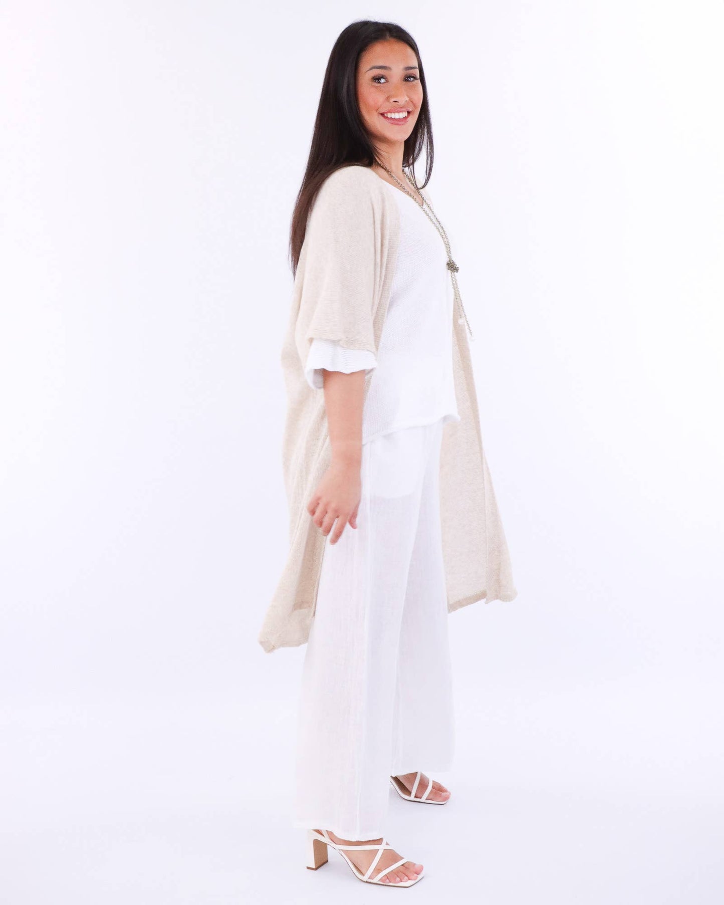 Cadenza Cotton Blend Long Kimono: Taupe