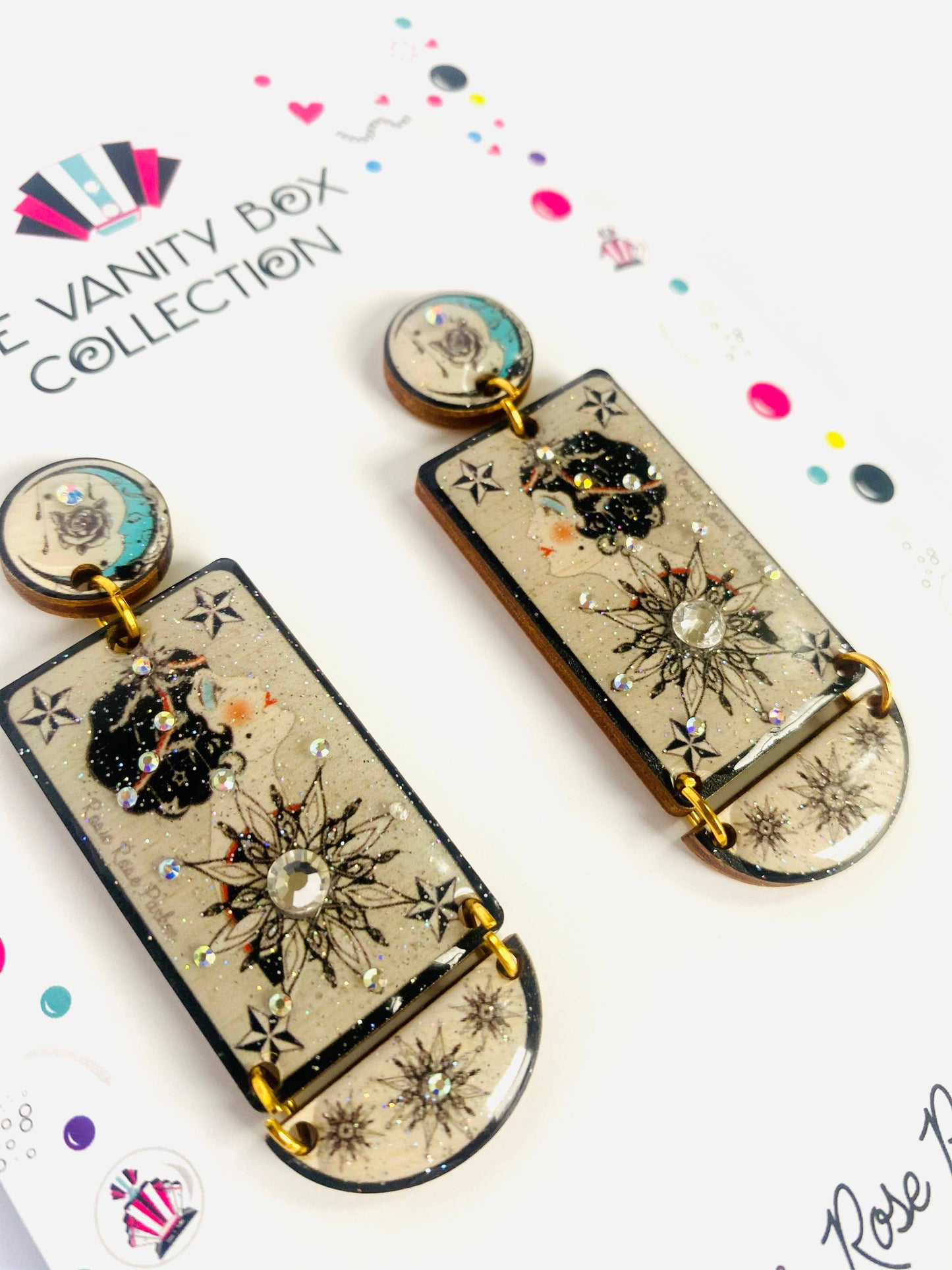 Retro inspired star and moon earrings celestial jewellery