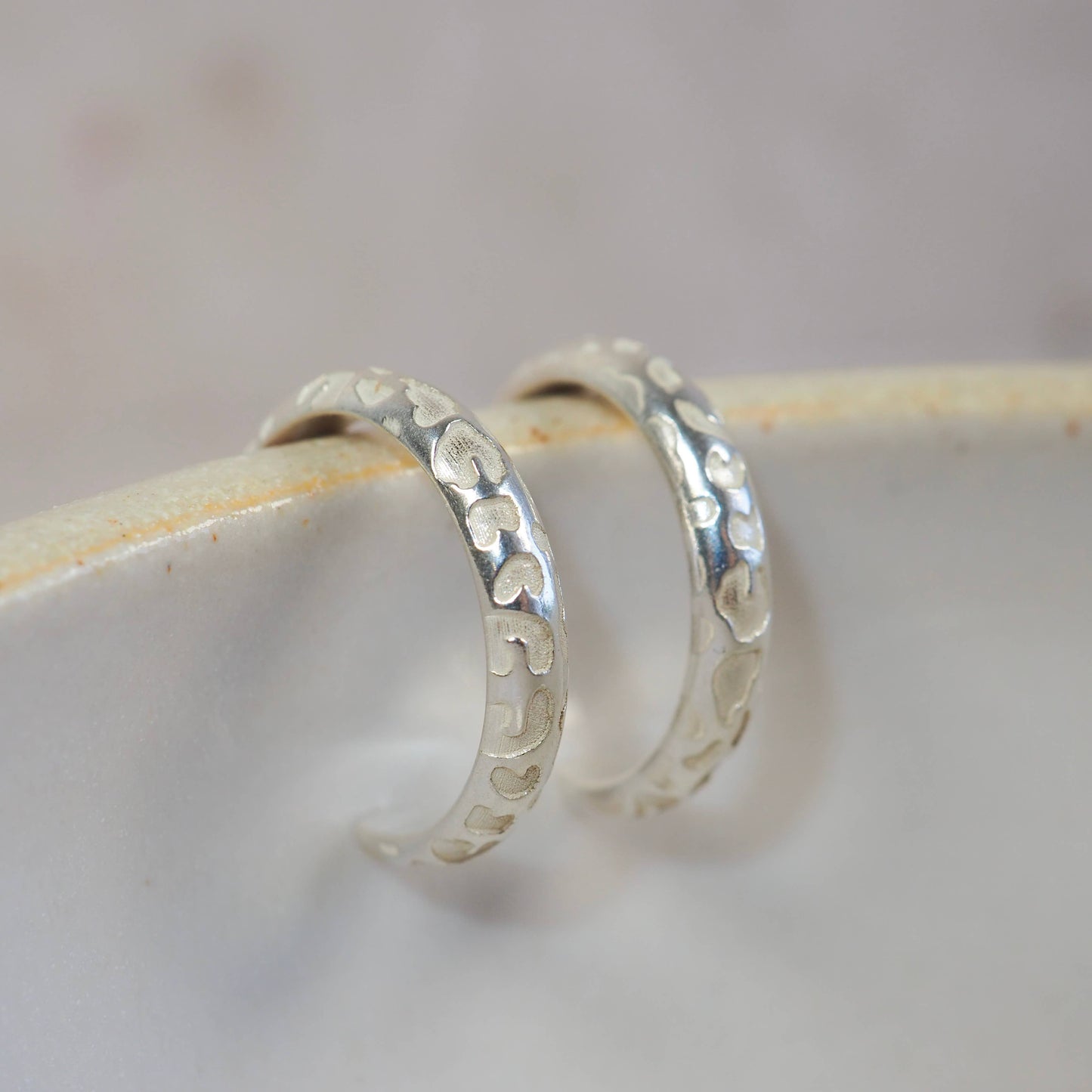 Lucy Kemp - Sterling Silver Light Leopard Print Textured Hoops