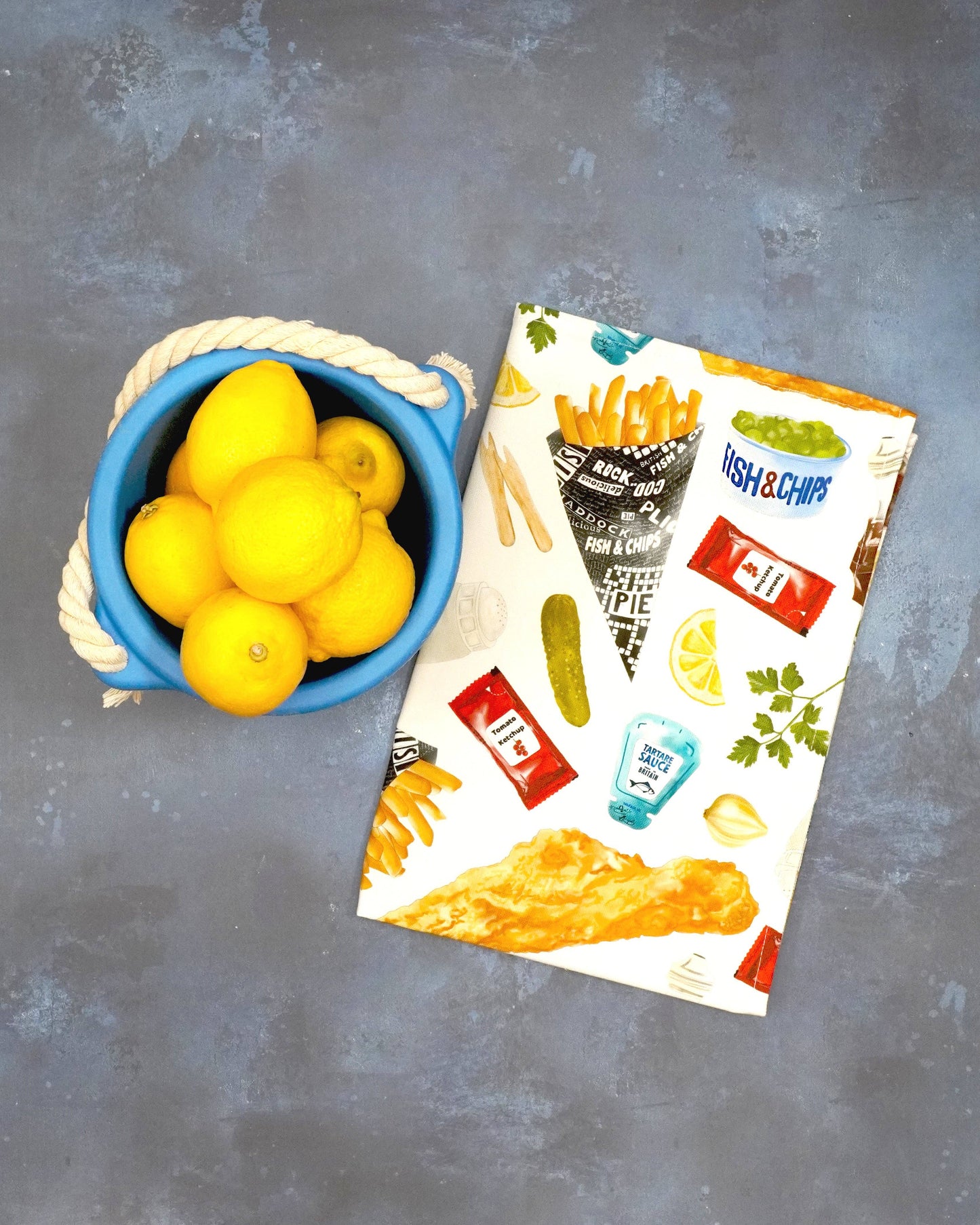 Fish & Chip Tea Towel - 100% Cotton - Novelty Kitchen Towel