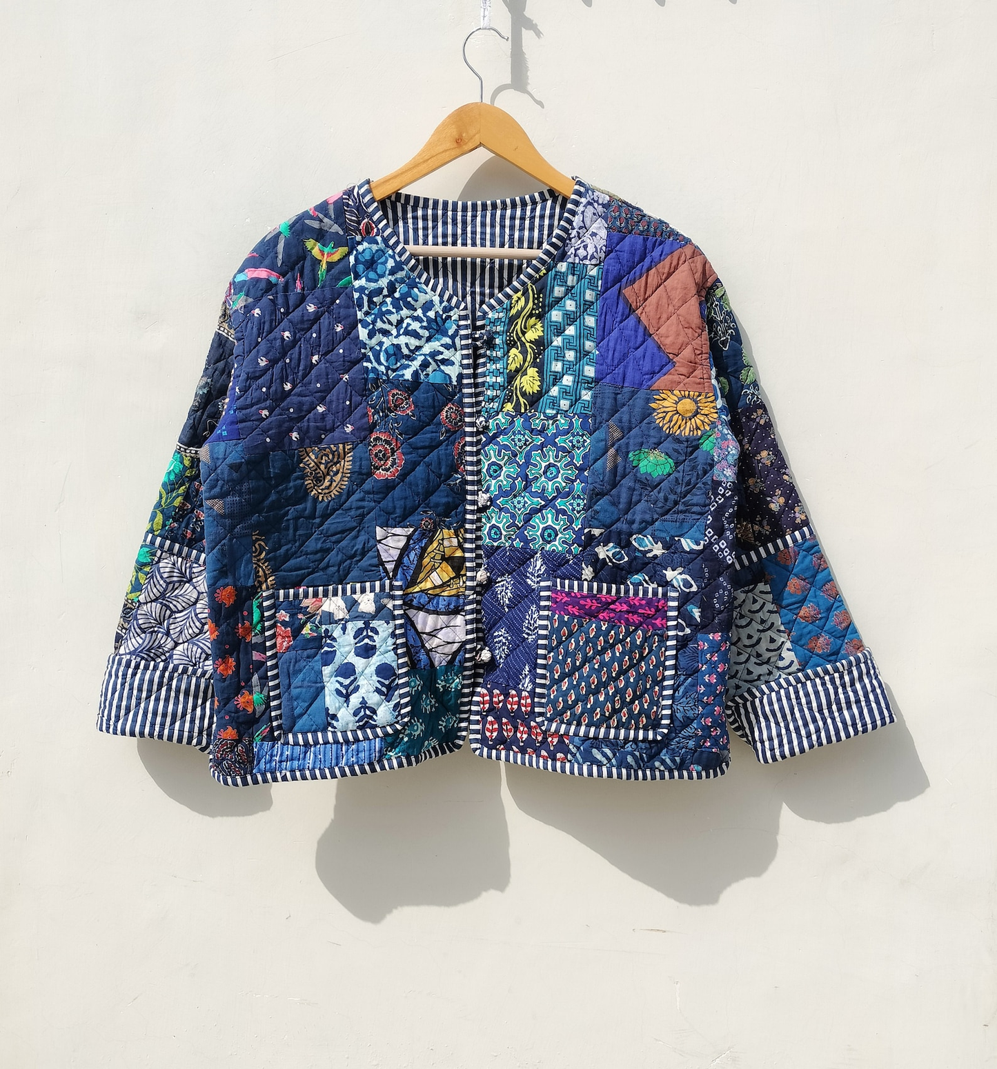 Reversible Quilted Cotton Patchwork Jacket - cream