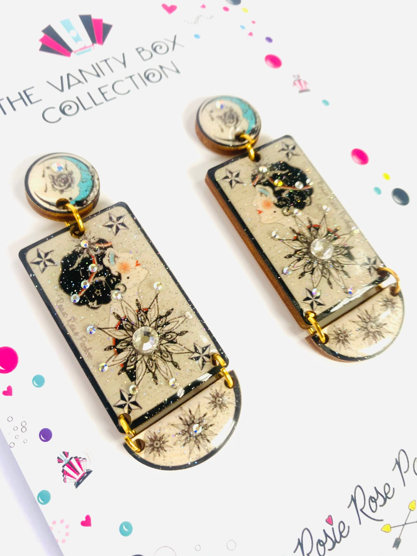 Retro inspired star and moon earrings celestial jewellery