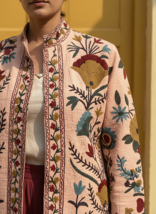 Boho Suzani Jackets, Hand Embroidered Cotton Velvet Quilted