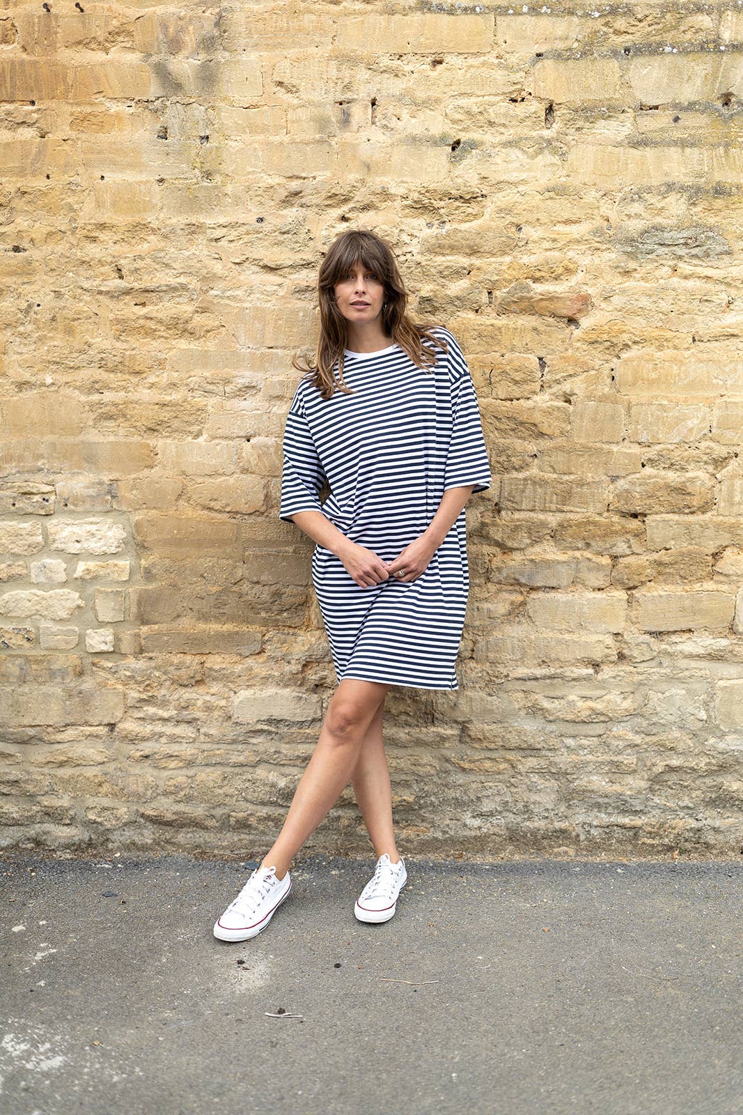 Ivy Betsy Organic Cotton Dress Navy/White Block Stripe  100% Organic Cotton