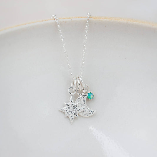Lucy Kemp - Sterling Silver Star and Moon Gemstone Cluster Pendant