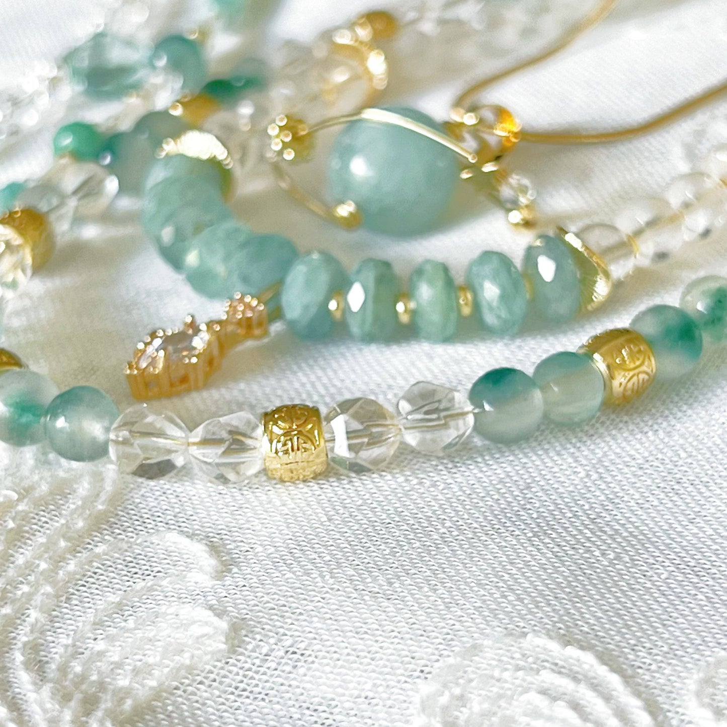 Ninaouity - Green Jade and Clear Quartz Crystal Necklace