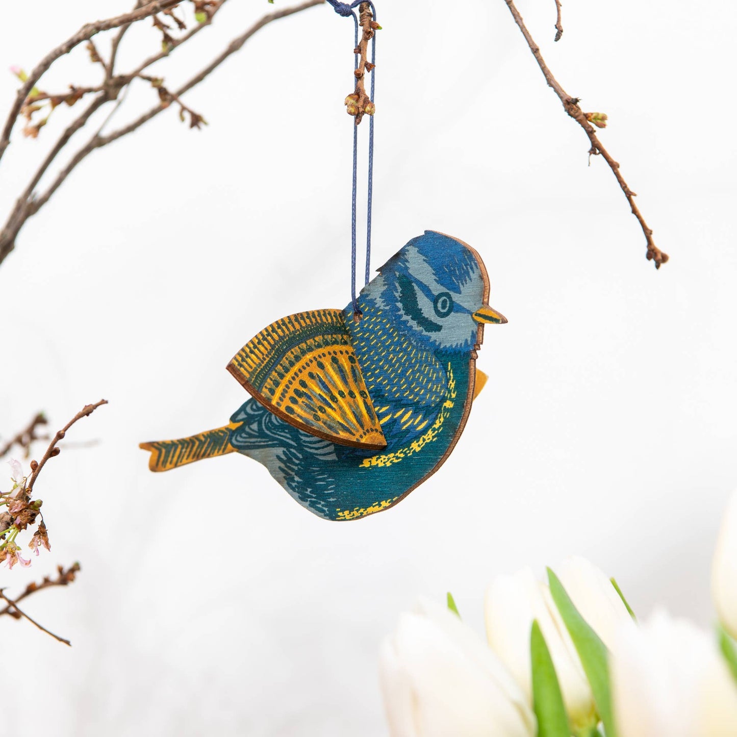 East End Press Blue Bird Wooden Ornament