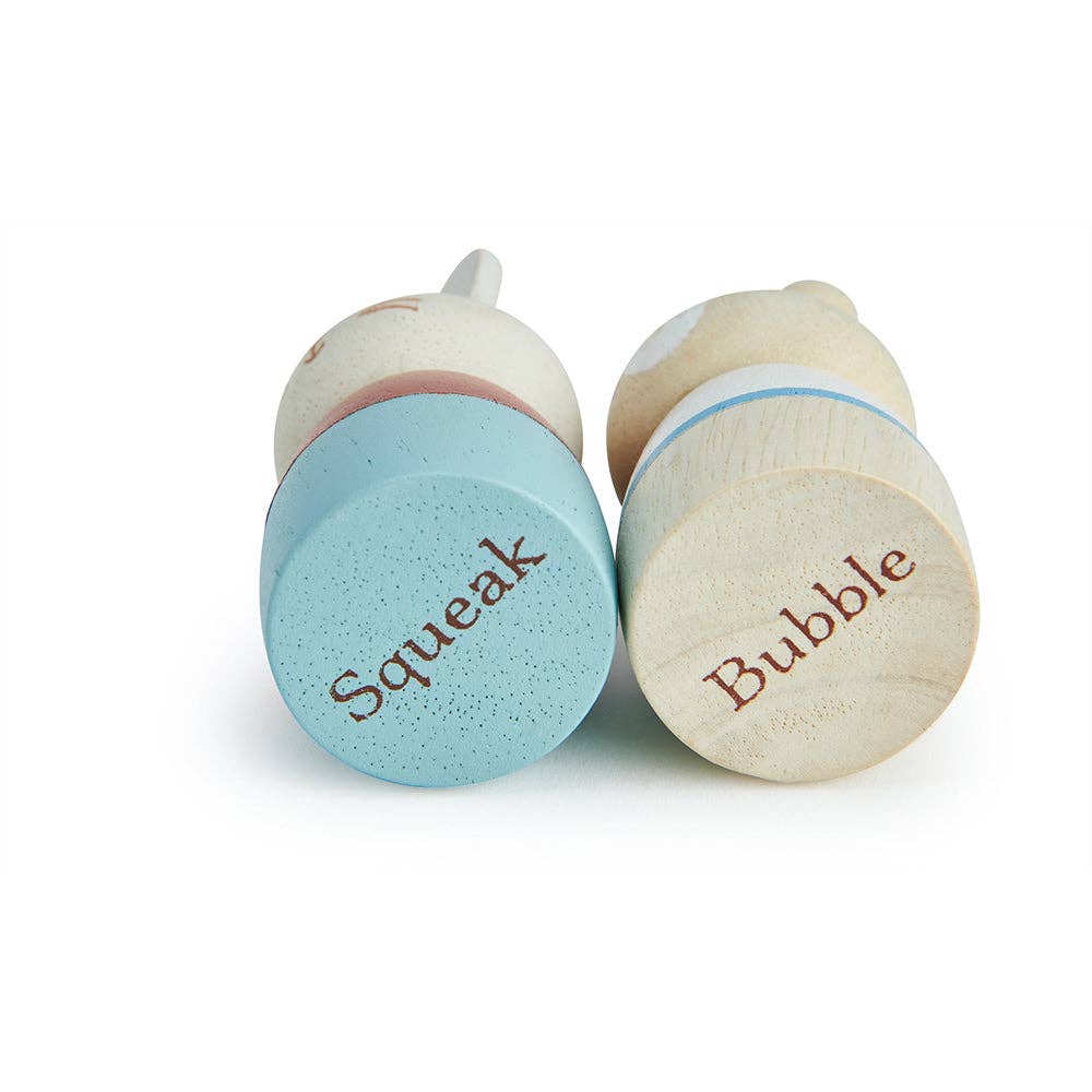 Threadbear Design UK - Sailway Wooden Toy Boat with Bubble and Squeak Dolls