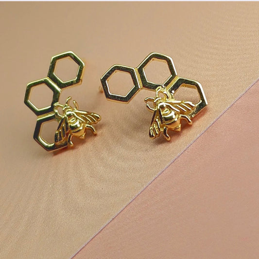 VURCHOO Gold Bumble Bee Stud Earrings