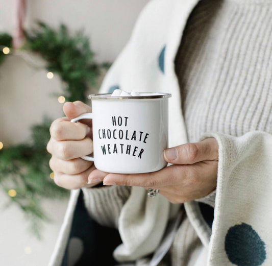 Hot Chocolate Weather Enamel Mug