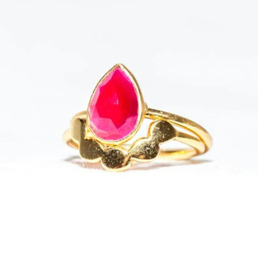 Gold Vermeil Twin Ring in Pink Chalcedony