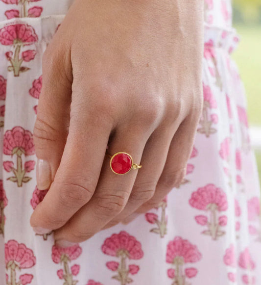 Gold Vermeil Ring with Disc in Pink Chalcedony