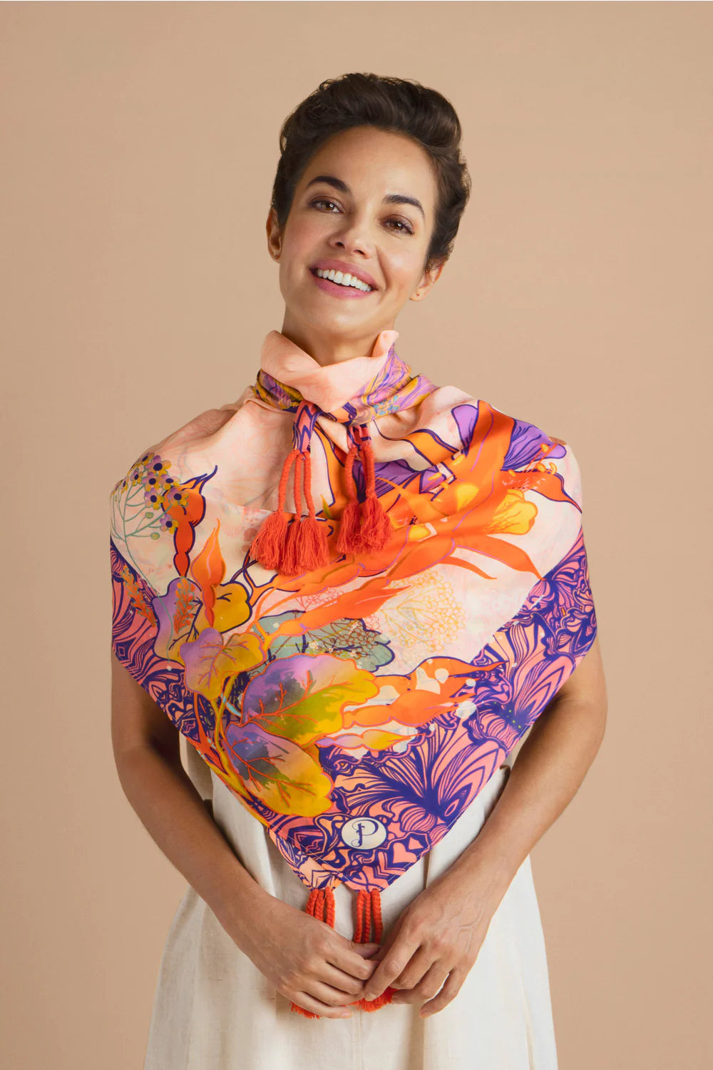 Powder Tropical Hummingbird Silk Scarf