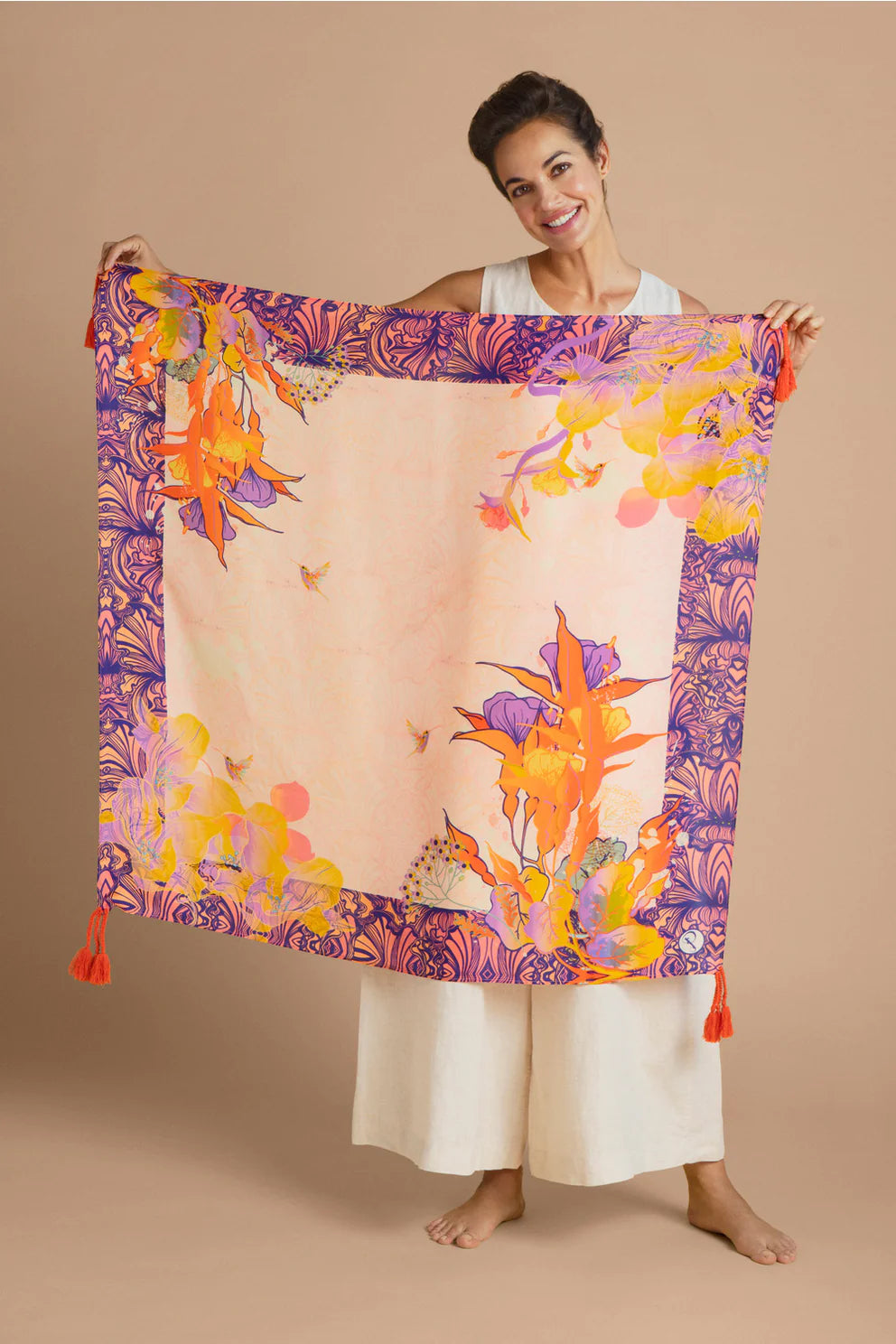 Powder Tropical Hummingbird Silk Scarf