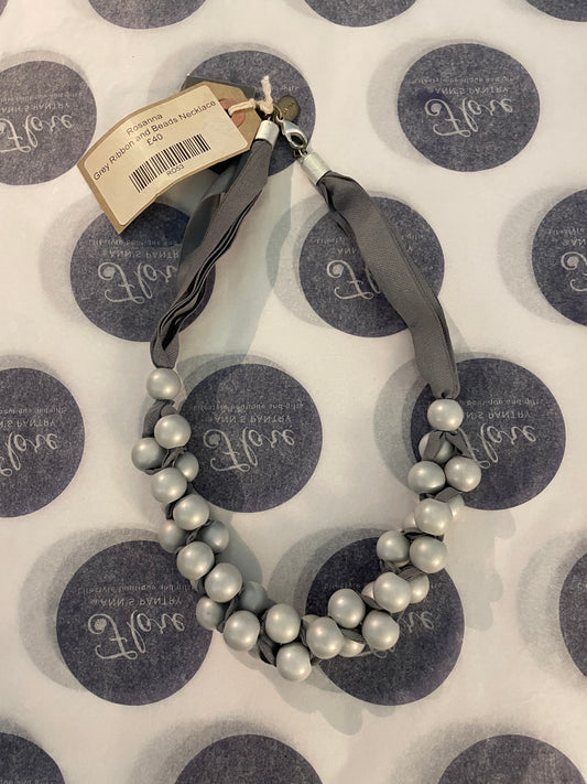 Rosanna grey ribbon and beads necklace