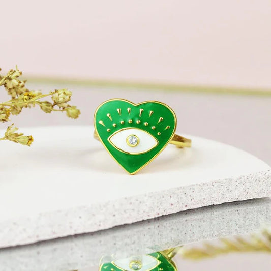 My Doris Green Eye Heart Enamel Ring