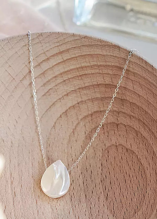 Xander Kostroma 925 Sterling Silver & White Mother-of-Pearl Rain Drop Delicate Necklace