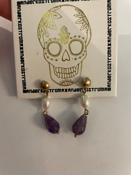 Xander Kostroma Pearl and Amethyst Drop Earrings