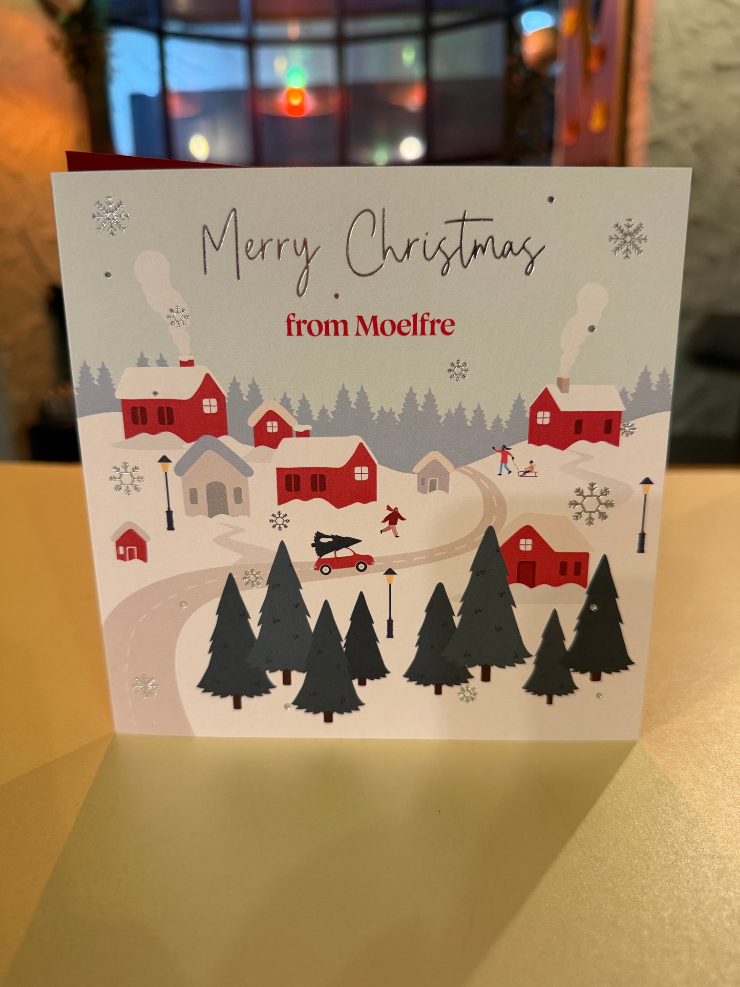 Personalised  Moelfre Card- Christmas Snowy Town - MT 012