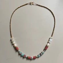 Gist Jewellery pink, blue and white beaded necklace with pearls