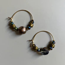 Gist Jewellery 18k gold plated brass hoop earrings with electroplated glass and gold plated synthetic Hematite