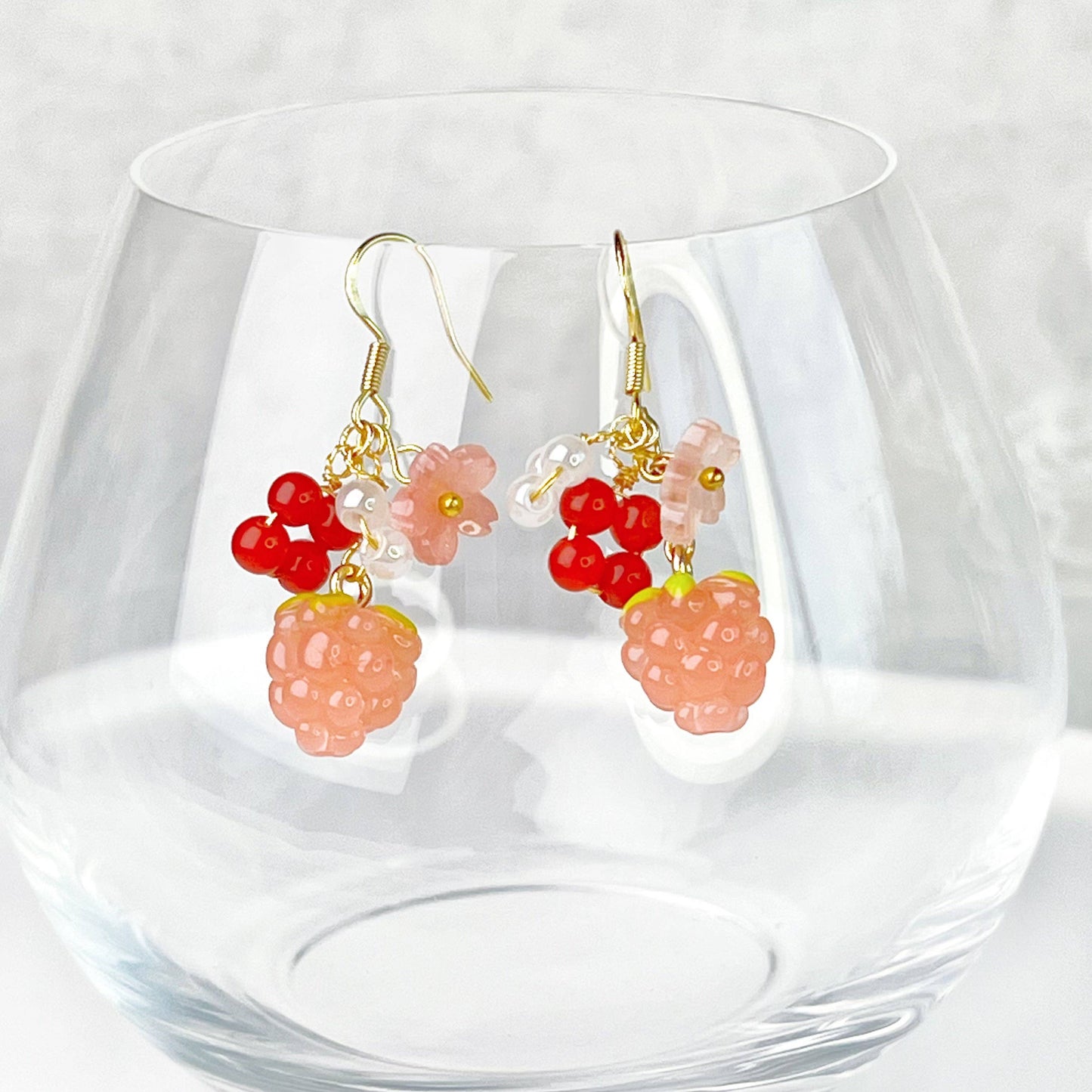 Ninaouity Handmade Pink Raspberry and Flowers Earrings