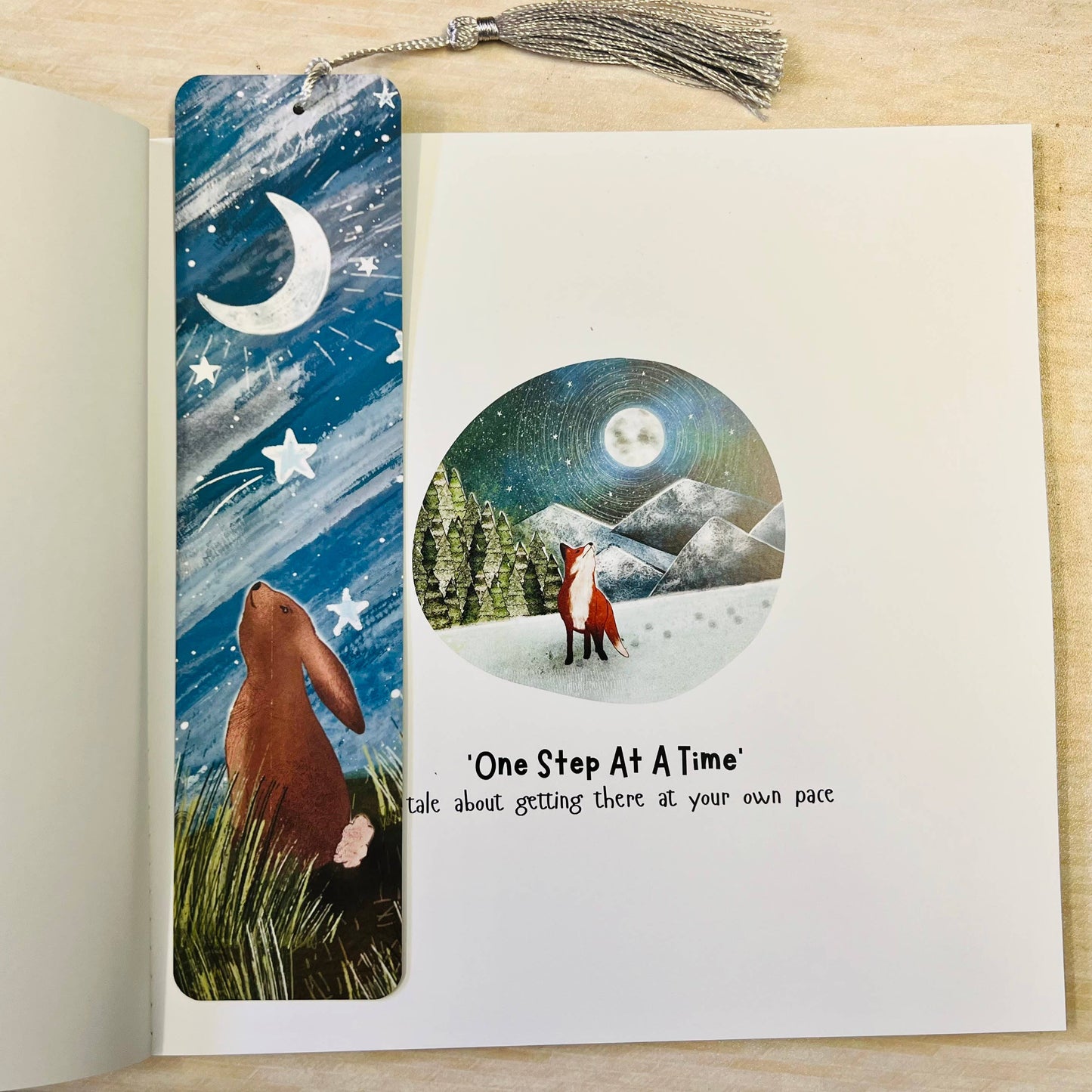 Fox Under The Moon - Rabbit Bookmark - One Step At A Time
