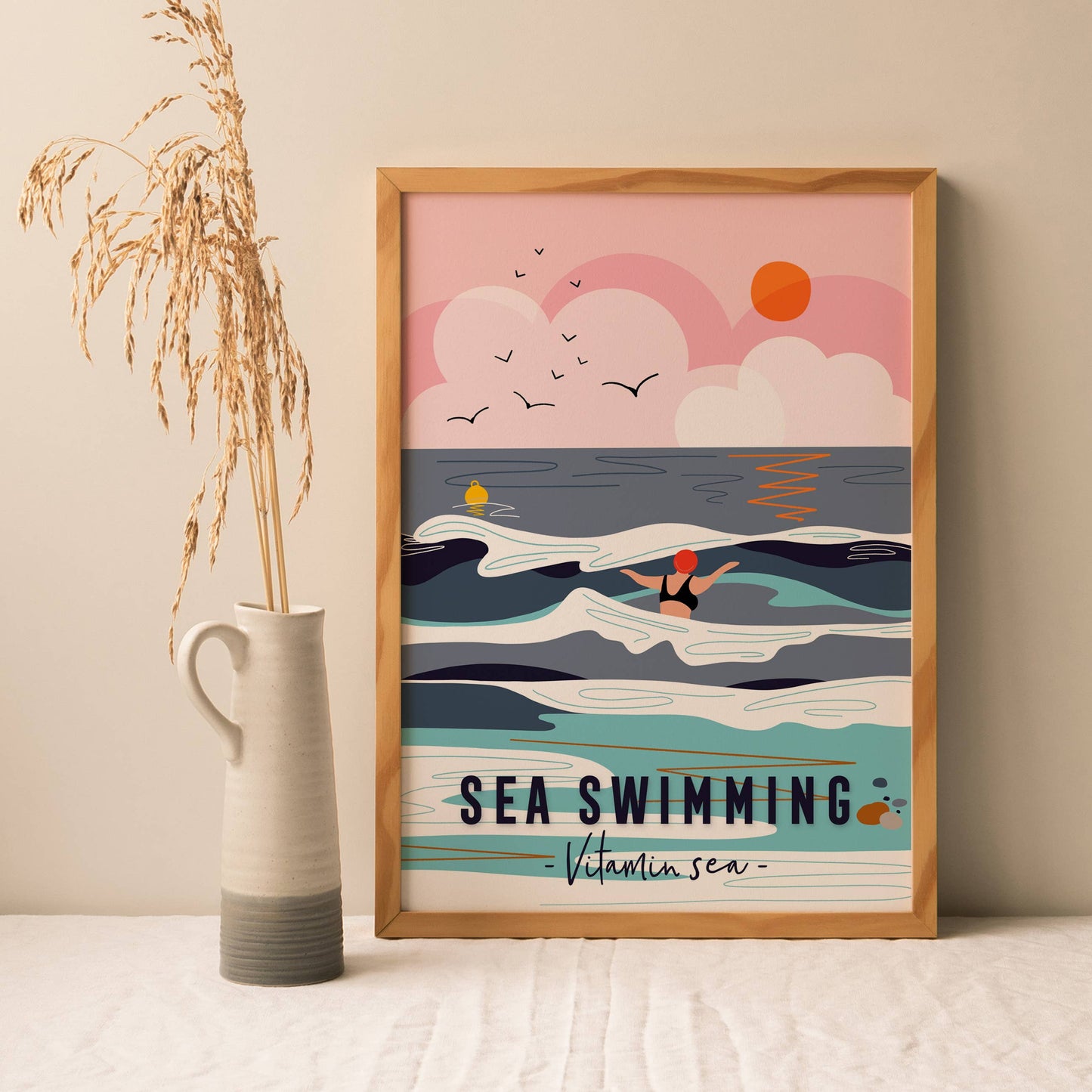 Onneke - Wild swimming print coastal print sea swimming poster print