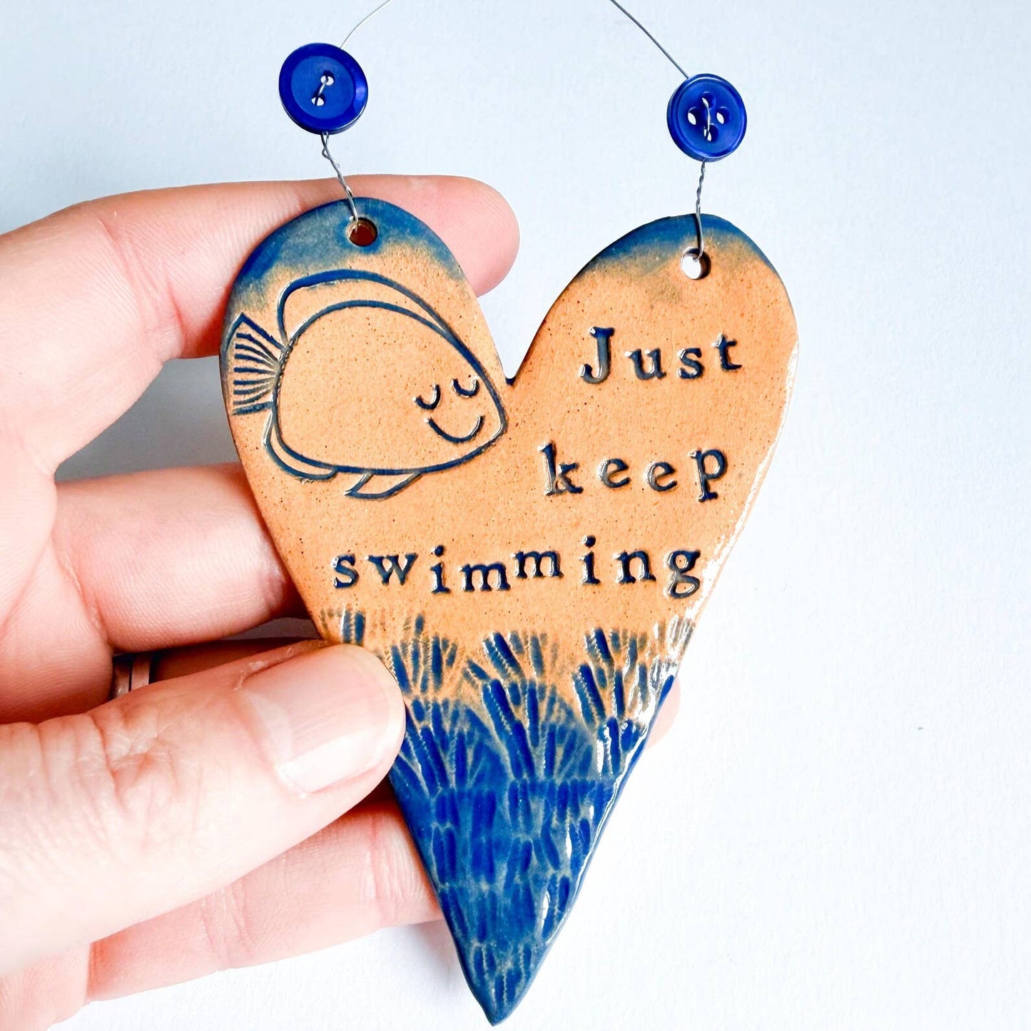Just Keep Swimming ceramic hanging heart