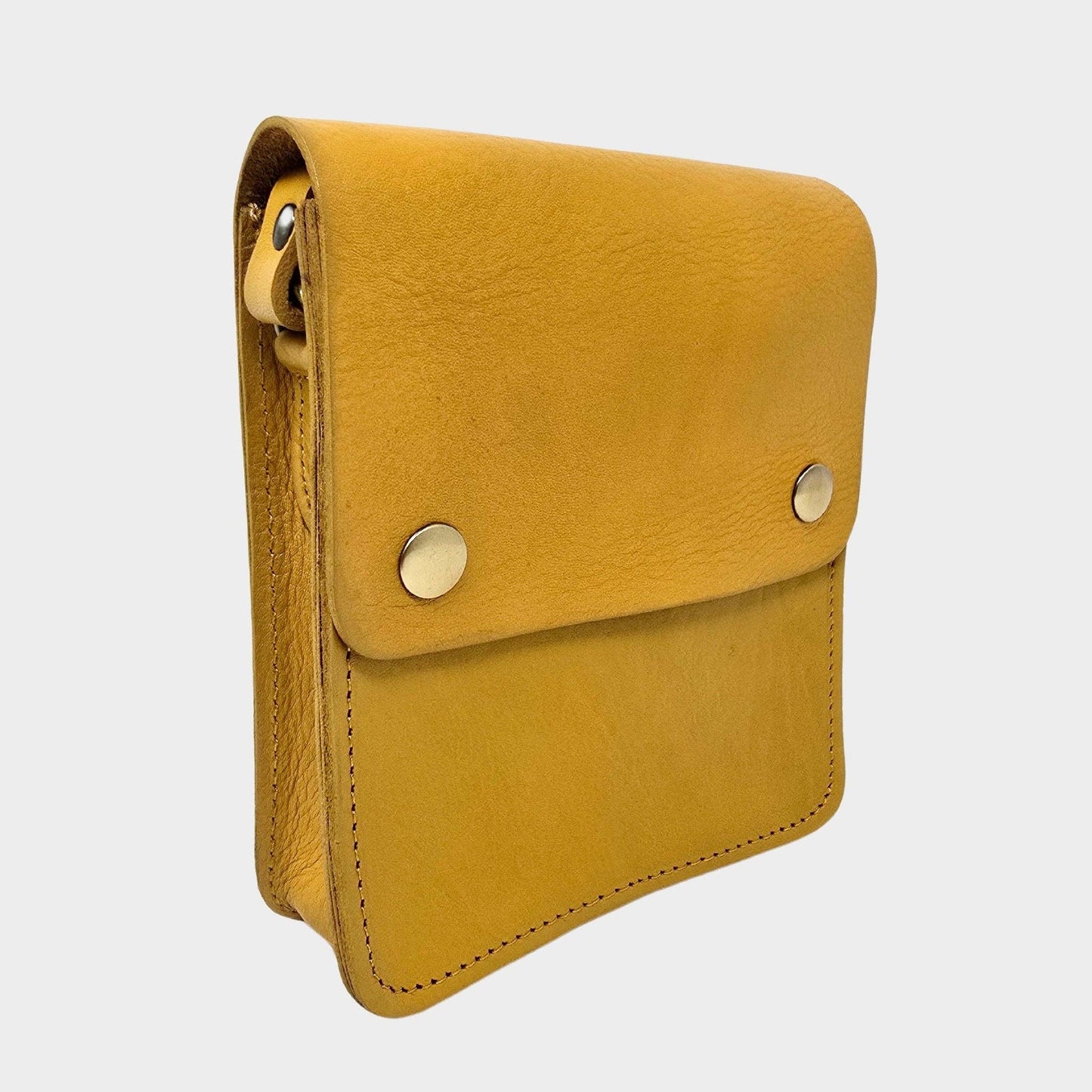 Yellow Small Leather Crossbody Bag with Pop Closure