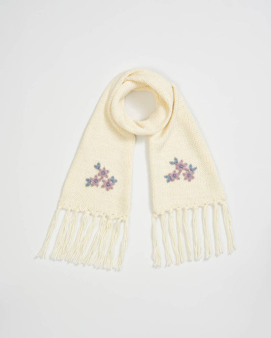 FABLE Forget-Me-Not Knitted Cream Scarf