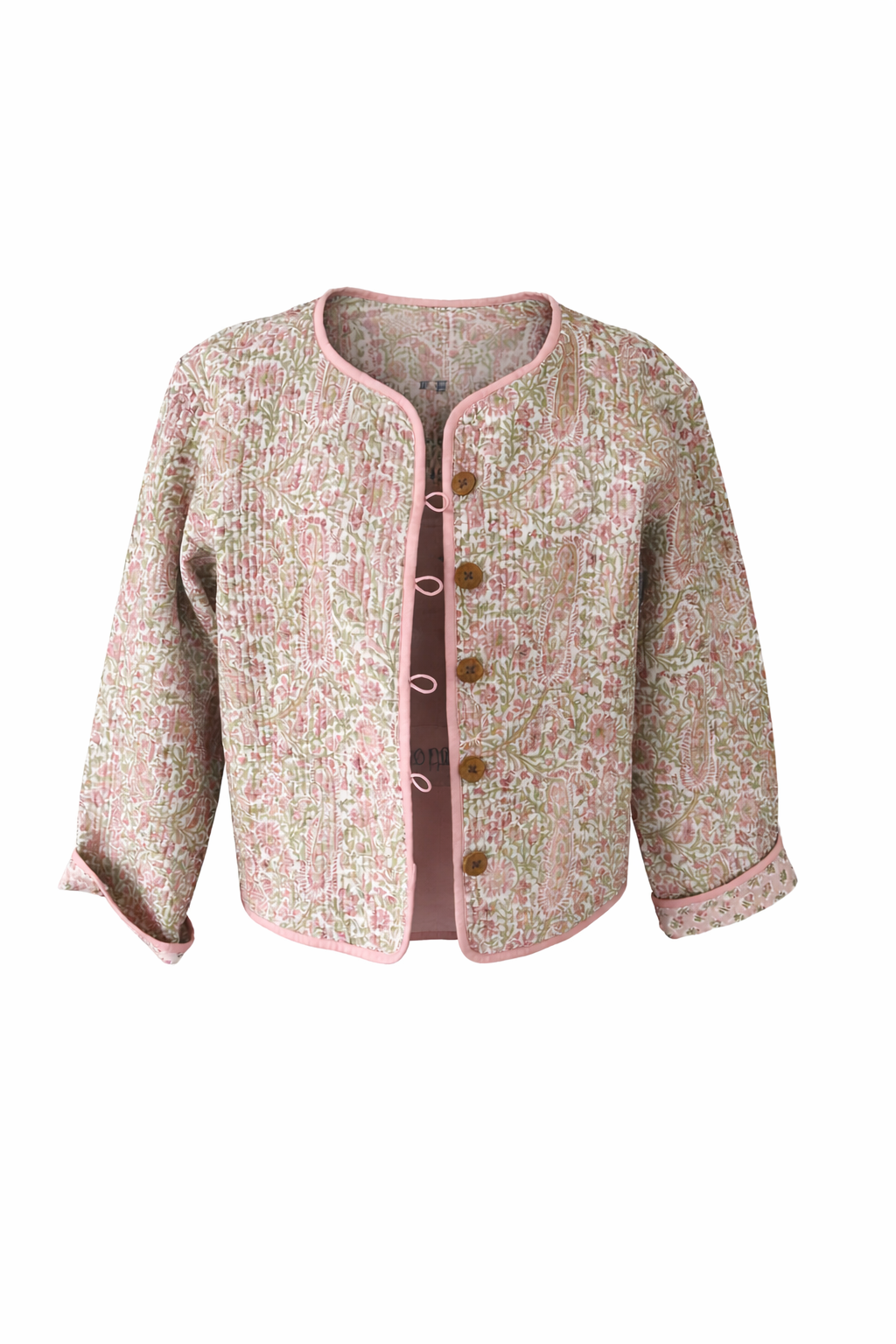 Floral  wood block printed reversible jacket with wooden buttons. 100 % cotton. Hand printed by amazingly talented artisans in Jaipur