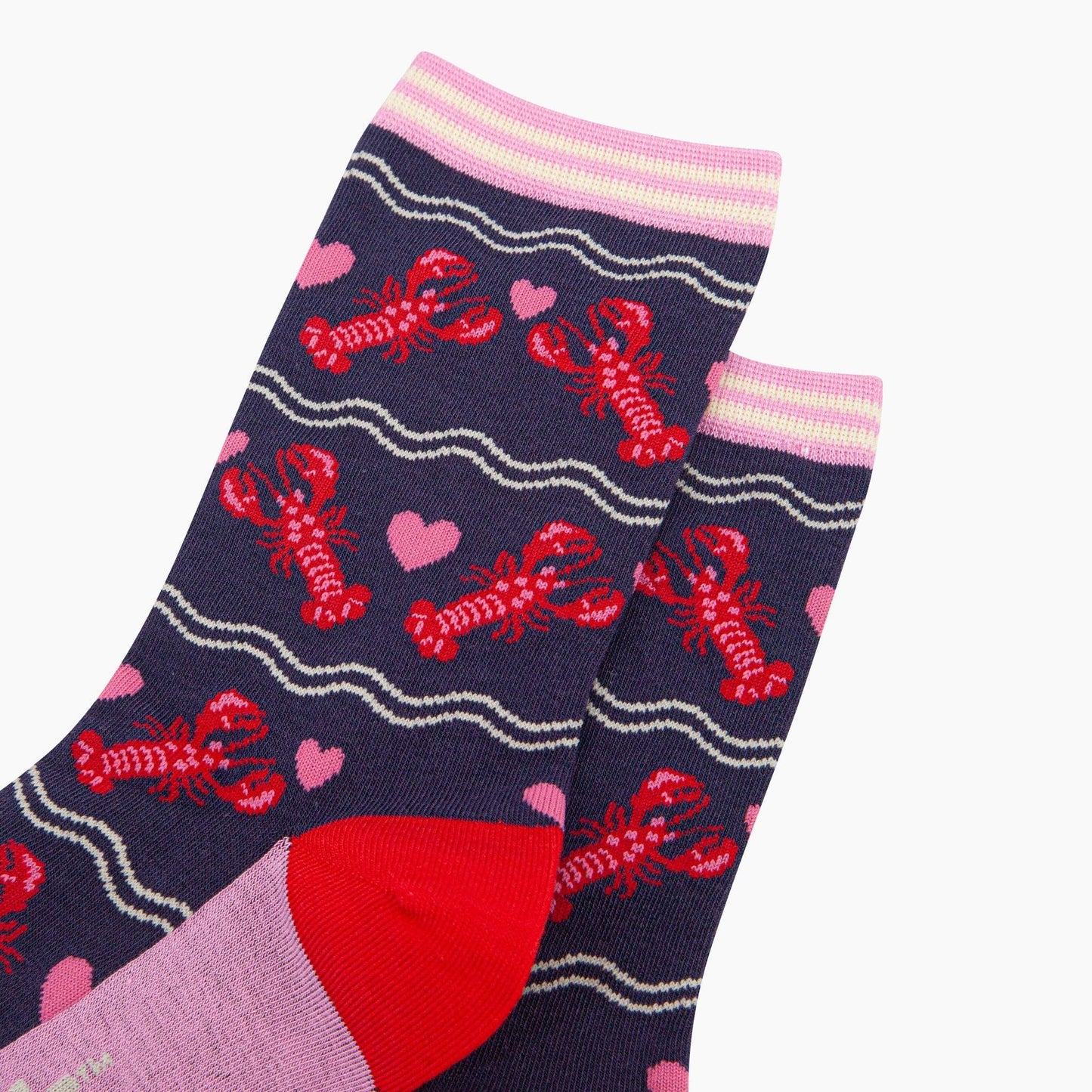 Lobsters Love Hearts Bamboo Socks in Navy Blue