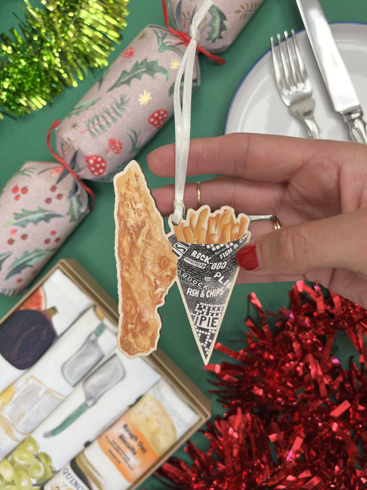 Wooden Christmas Ornament | Fish & Chips Design