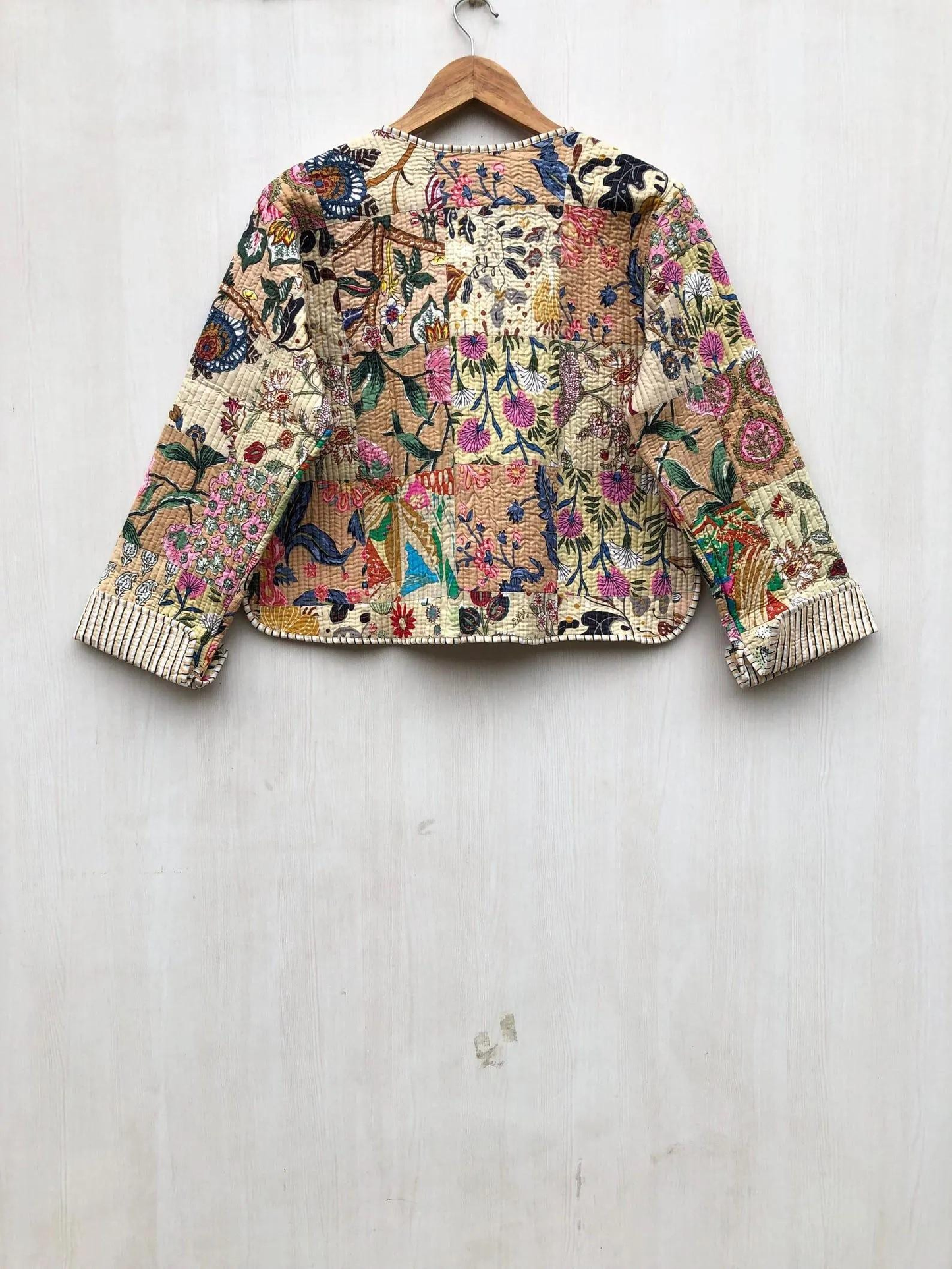 Reversible Quilted Cotton Patchwork Jacket - cream