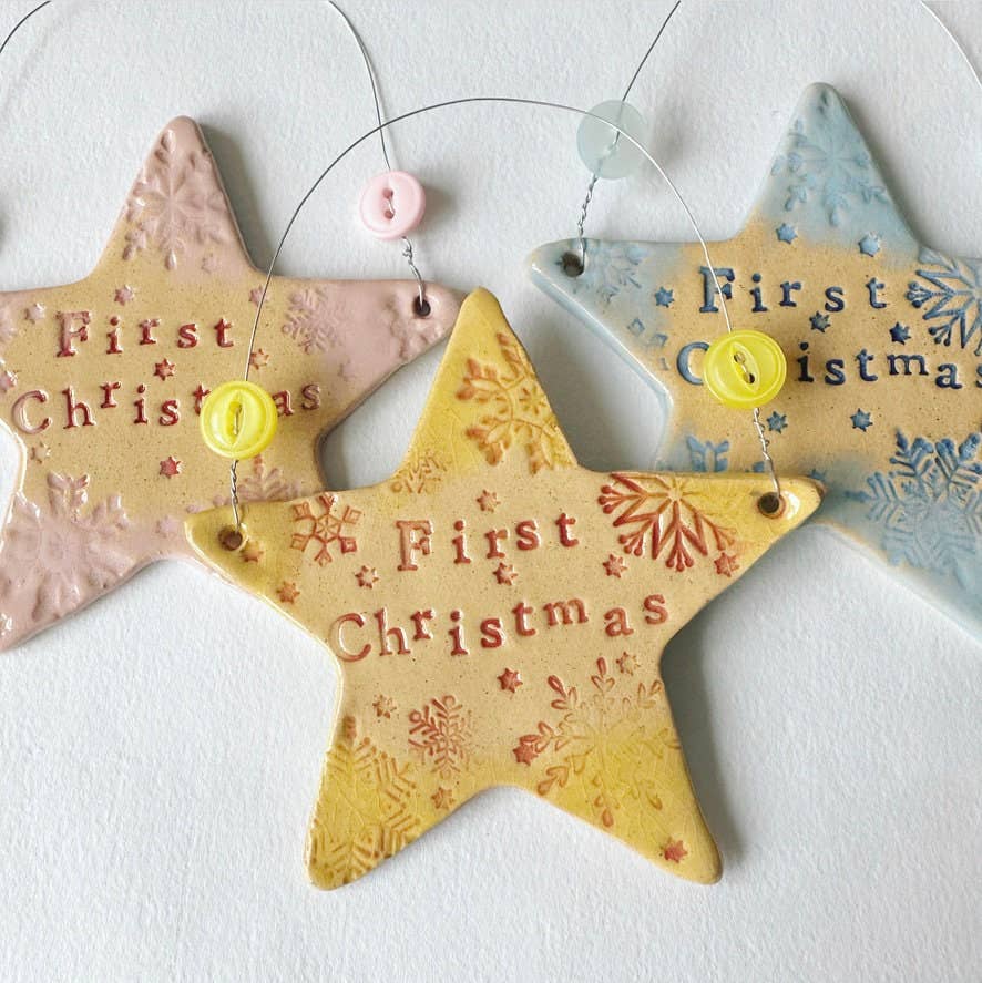 Nadolig Cyntaf Star Ornament Made in Wales