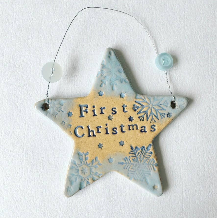 Nadolig Cyntaf Star Ornament Made in Wales