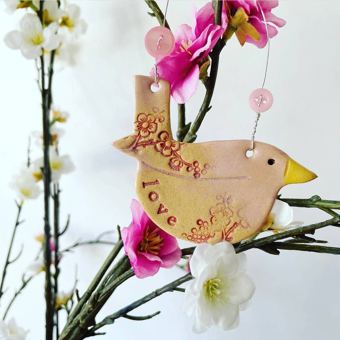 Ceramic Love Bird Hanging Decoration, Made in Wales
