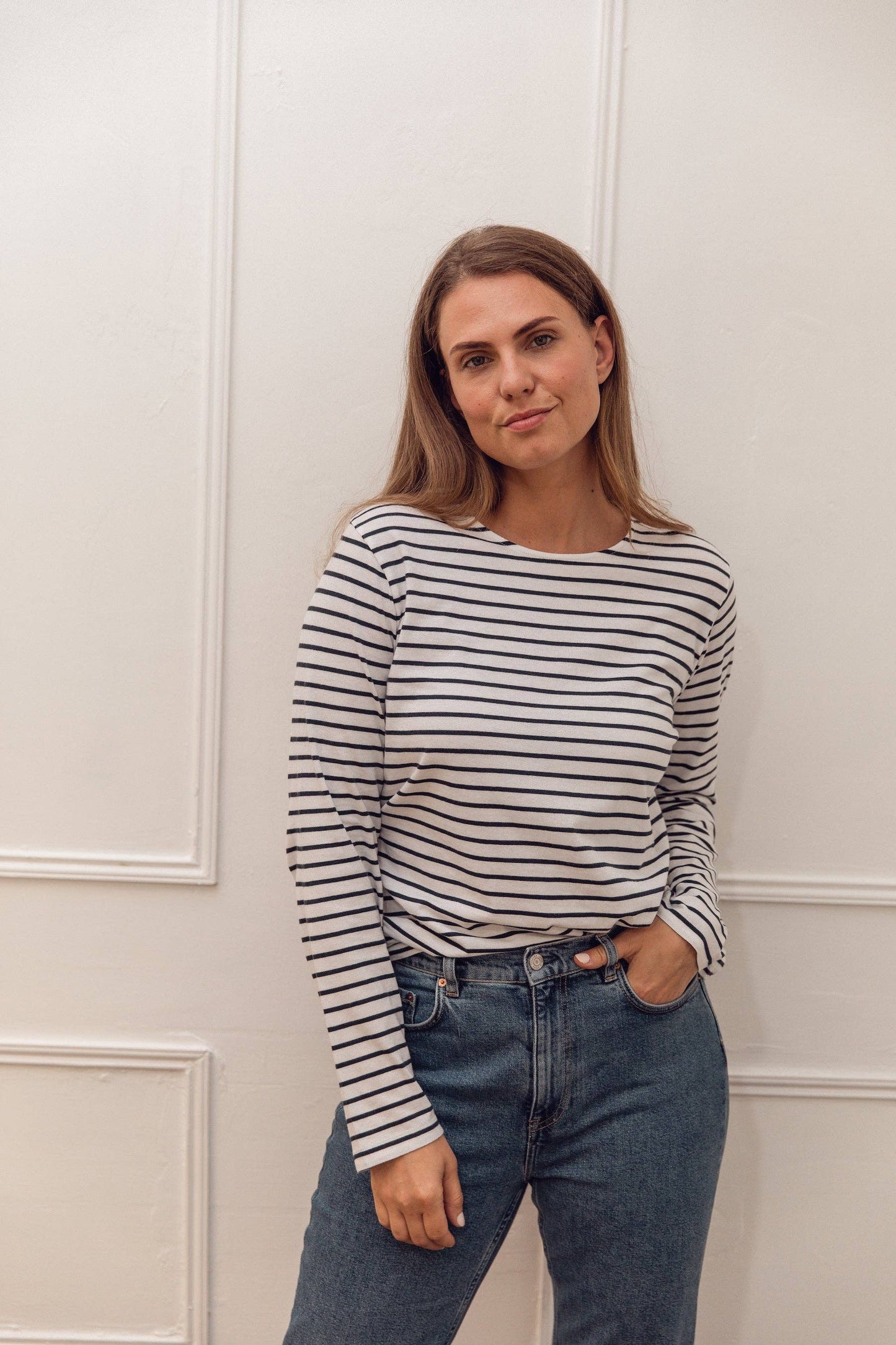 Ivy Layla Organic Cotton Crew Navy Breton:  100% Organic Cotton